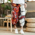 thumbnail image 3 of 2024 Summer Harajuku Calf Length Casual Men's Pants Wide Leg Cotton Linen Printing Harem Baggy Pants Fashion Men's Clothing, 3 of 6