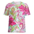 thumbnail image 5 of Vibrant Floral Paisley Fabric Design Pink Green White Women's Short Sleeve Tops Casual Blouses T Shirt, 5 of 6