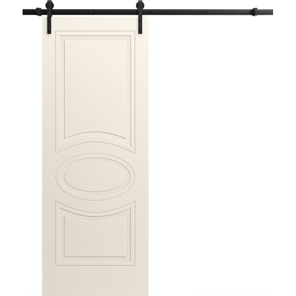 Modern Barn Door 18" x 96" inches / Mela 7001 Painted Creamy / 6.6FT Rail Track Heavy Hardware Set / Solid Panel Interior Doors
