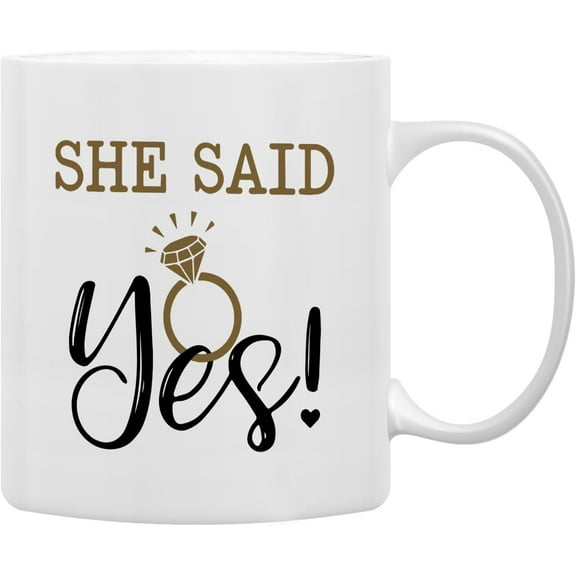 Engagement Proposal Coffee Mugs Mug,Wedding Valentines Engagement Gifts for Bride Groom Husband Wife Girlfriend Boyfriend,She Said Yes Engagement Double Side Printed Ceramic Mug Cup 11 Ounce
