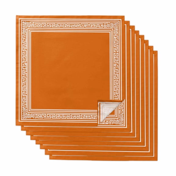 Burnt Orange Geometric Cloth Napkins, Country Greece Key Art Washable and Reusable Dinner Napkins Set of 8, Table Napkin for Kitchen Party Birthday Wedding Hotel Housewarming 20"x20"
