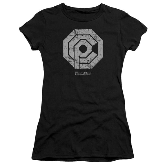 Robocop Distressed Ocp Logo Junior Women's T-Shirt Sheer Black