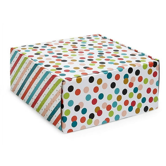 6 Pack, Dots and Stripes Gourmet Shipping Box, 9X9X4" for Gourmet Gift Packaging