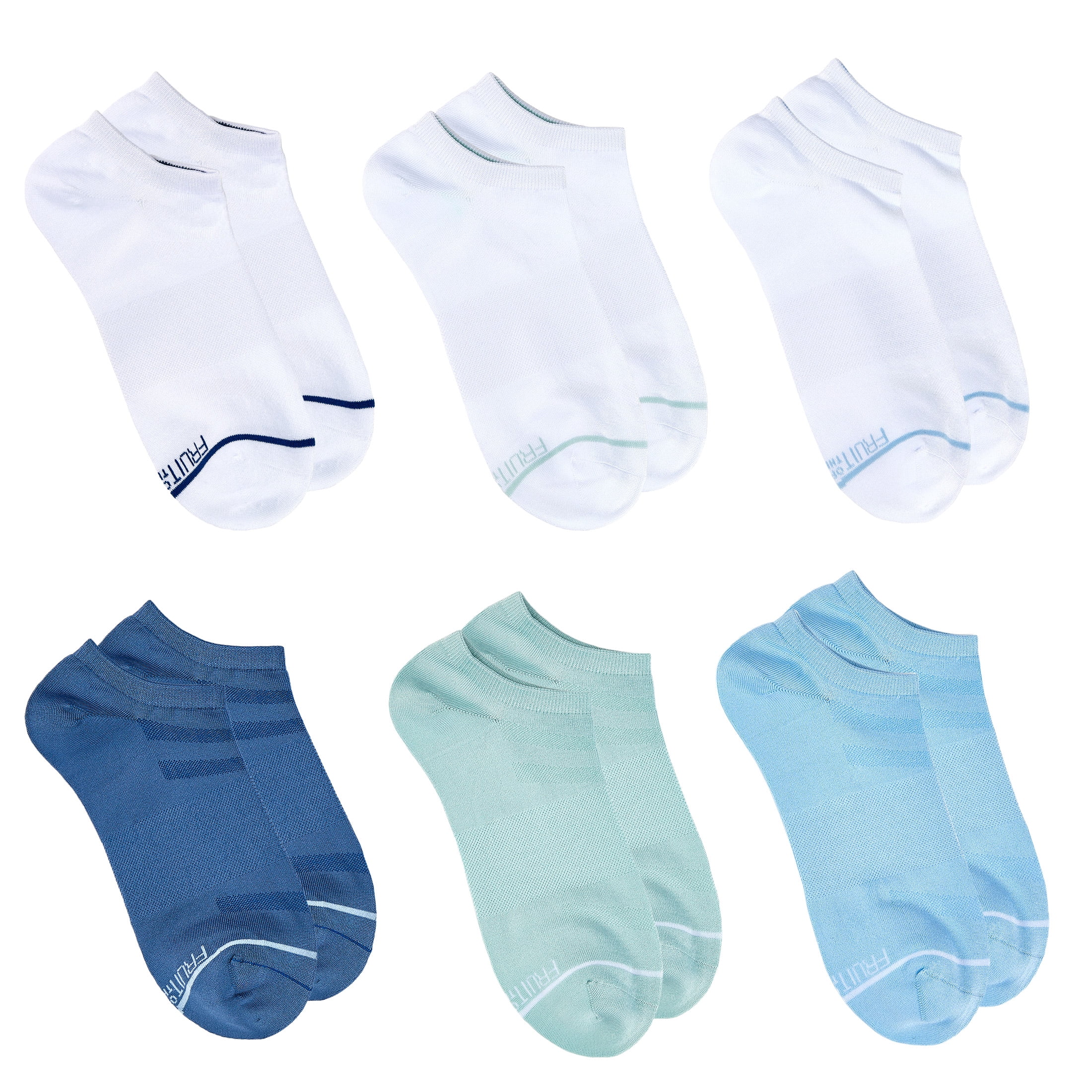 Fruit of the Loom Beyond Soft No Show Socks for Women, Blue Assorted, Sizes 4-10 (6-Pack)