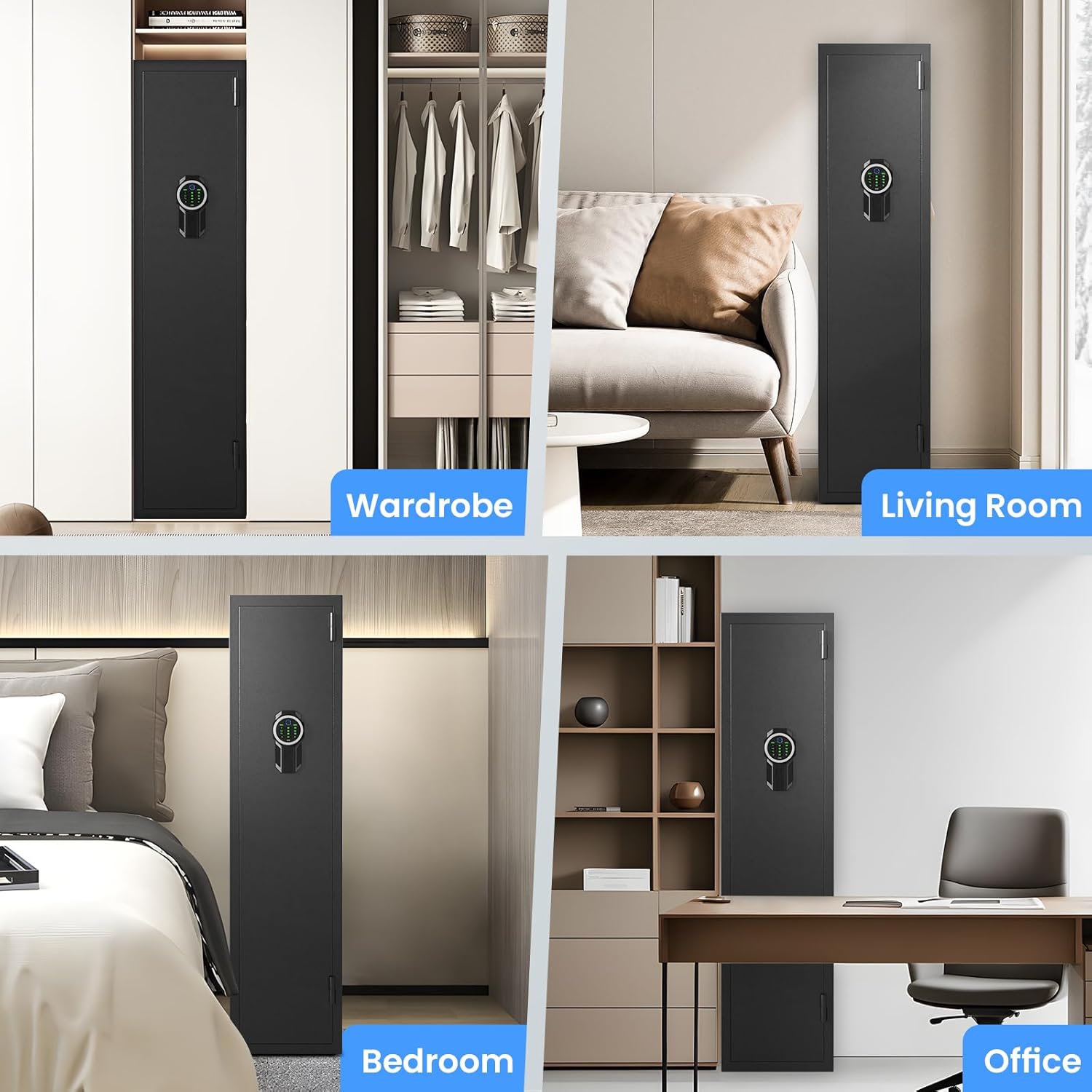 1-2 Fingerprint Gun Safes for Home - Quick Access Long Gun Safe with Dual Alarm & Mute Mode