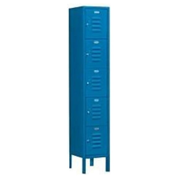 Standard Metal Locker - Five Tier Box Style - 1 Wide - 5 Feet High - 15 Inches Deep - Blue - Assembled