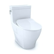 Angle View: TOTO Aimes One-Piece Elongated 1.28 GPF Toilet with CeFiONtect and SoftClose Seat, WASHLET+ Ready, Cotton White