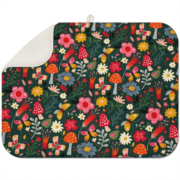 Microfibre Drying Mat for Kitchen Pioneer Dish Drying Drainer Mat Absorbent Colorful Floral Drying Mat Washing Up for Glass, Plate & Cup 18inch X 24inch