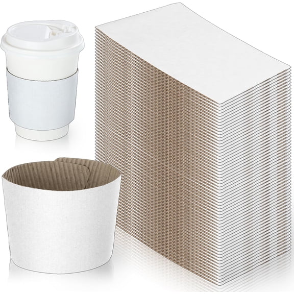 White Coffee Sleeves For 10 to 20 oz. Cups (200 Pack), Disposable Corrugated Cardboard Paper Jacket For Better Grip, Hot Cold Drinks Holder, Chocolate Milk Tea Beverage Insulator, Hand Protection
