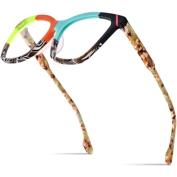 HEPIDEM Multicolor Acetate Glasses Frame Women,Oversize Square Optical Eyeglasses (9343 Matte Orange Blue C1)