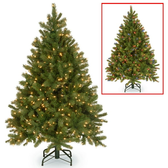 National Tree Company Pre-Lit 'Feel Real' Artificial Full Downswept Christmas Tree, Green, Douglas Fir, Dual Color LED Lights, Includes PowerConnect and Stand, 4.5 feet
