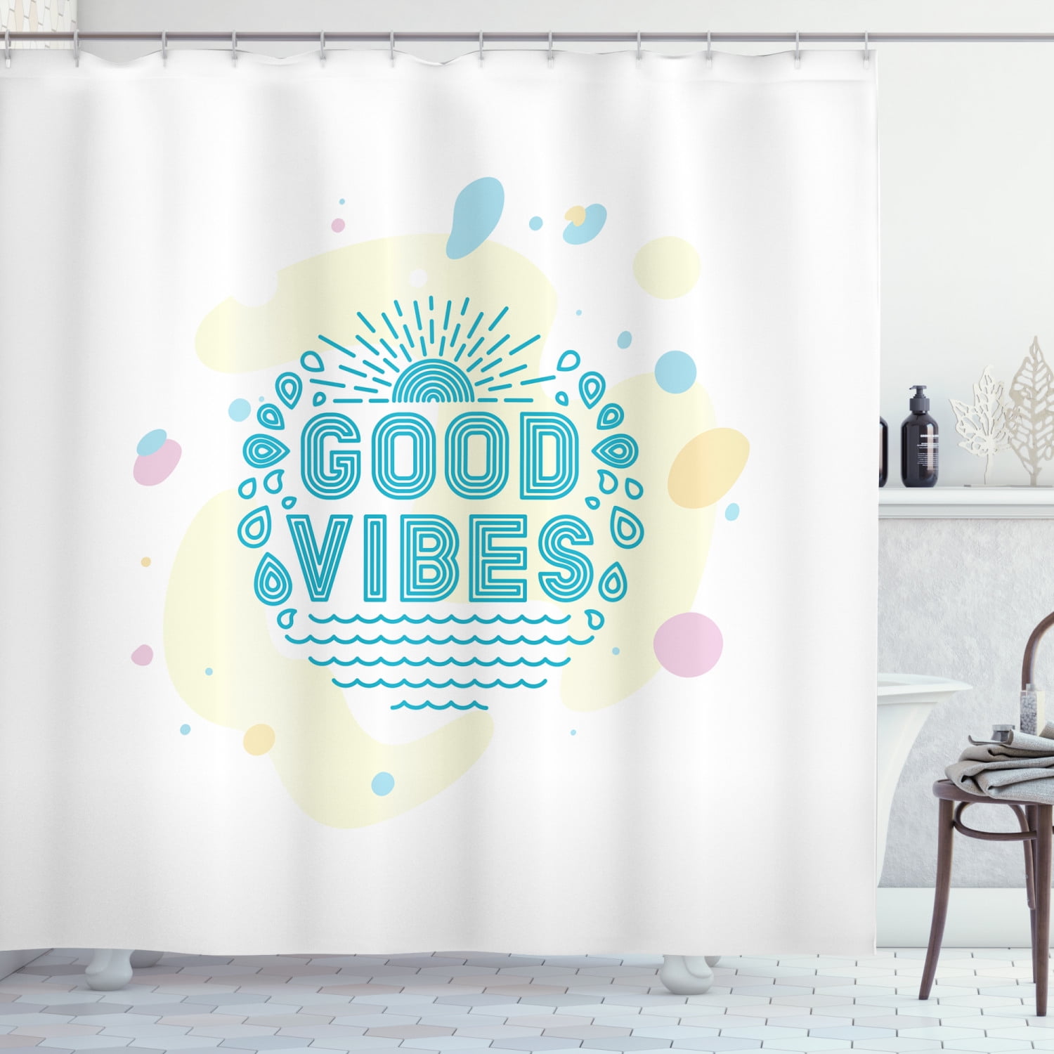 Beach Vacation Good Vibes Only Shower Curtain Bathroom Decor Fabric 71 In 