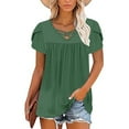 thumbnail image 2 of Jalioing Short Sleeve Shirts for Women Pleated Cross V Neck Trendy Tops Flowy Loose Summer Tunic Blouses, 2 of 5