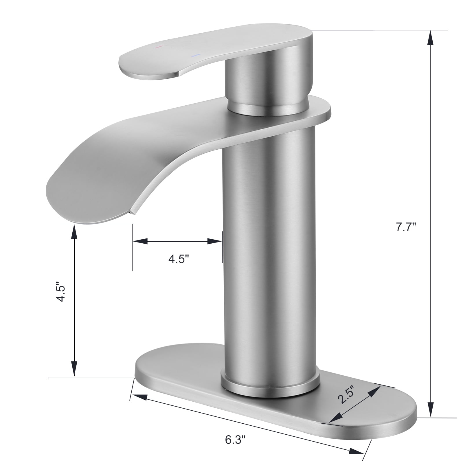 WOWOW Waterfall Bathroom Faucet Single Handle, Single Hole Bathroom Sink Faucet Stainless Steel, Brushed Nickel Bathroom Faucet with Deck Plate, 1 Hole or 3 Hole Lavatory Faucet for Bathroom Sink
