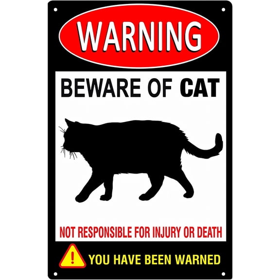 Aluminum Warning Signs Beware of Cat 12 x 8 Inches - Cat Tag Warning Sign, Fence Gate Outdoor Decoration, Indoor Outdoor Home, Property