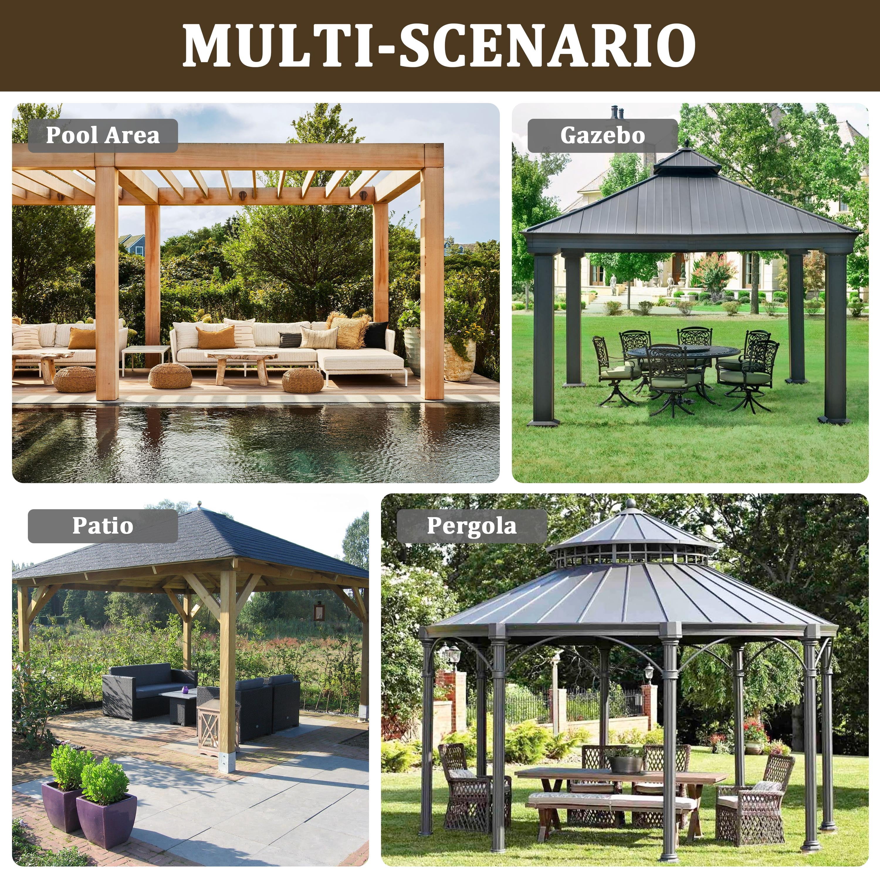Pakunoda 10' X 6.5' Gazebo Universal Replacement Privacy 4-Panel Curtains, Waterproof Outdoor Curtains Chococlate Sidewall with Zipper for Patio Garden Backyard 10' X 10' Gazebo, Curtain Only