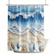 Shower Curtains for Bathroom-60"x72",Summer Coastal Ocean Blue Wave Waterproof Bath Curtain Grommet Shower Curtain Set with Hooks,Beach Marine Life Washable Bath Accessories