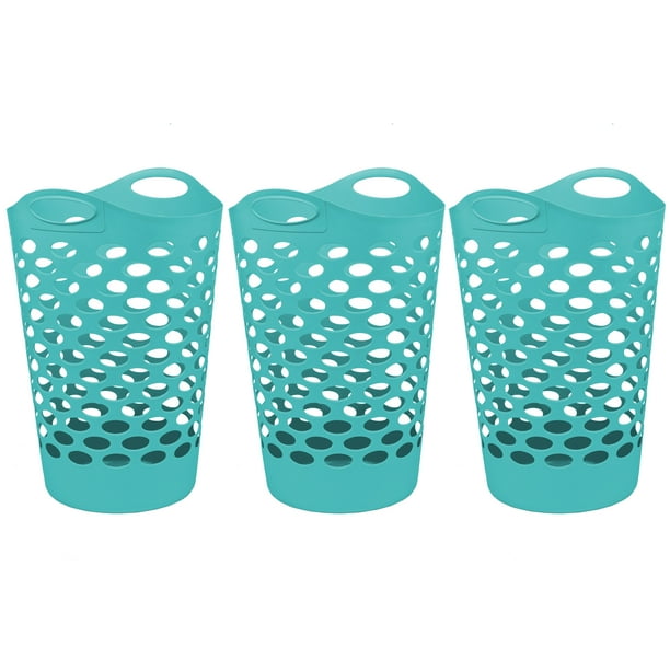Mainstays Flexible Round Laundry Hamper, Bleached Teal, 3