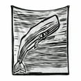 thumbnail image 1 of Whale Soft Flannel Fleece Blanket, Woodcut Style Illustration of a Marine Mammal Vintage Stripy Frame Composition, Cozy Plush for Indoor and Outdoor Use, 50" x 60", Black and White, by Ambesonne, 1 of 6