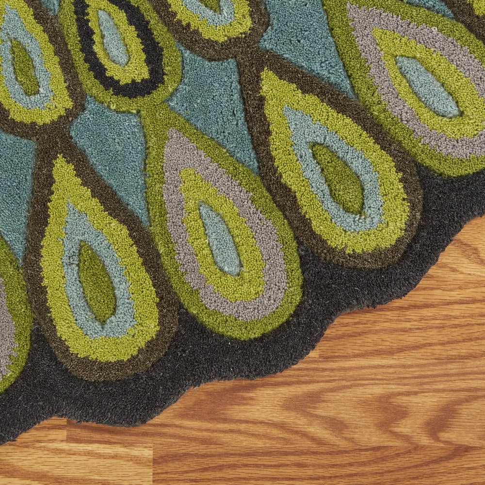 LR Home Wren 5' Round Green Peacock Medallion Indoor Area Rug