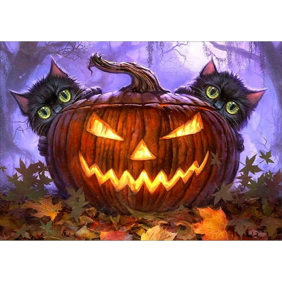 Halloween Decorations DIY 5D Diamond Painting by Number Kits Full Drill Rhinestone Pictures Painting Arts Craft for Home Wall Decor (12” x 10”,Halloween Pumpkin)