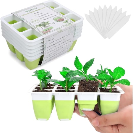 5pcs Reusable Seed Starter Kit, 72 Cells Seed Starter Trays, Silicone Seedling Starter Trays for Starting Plant Seeds with Flexible pop-Out Cells, Indoor Gardening Plant Germination Trays