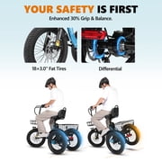 ESKUTE Blue E Trike Electric Bike, Peak 1200W Brushless Motor Folding Trike 18X3.0 Fat Tire Ebike, 499Wh Removable Battery, Step-Thru 3 Wheel Electric Bicycle, 48V 13AH 18MPH+ Tricycle for Adults