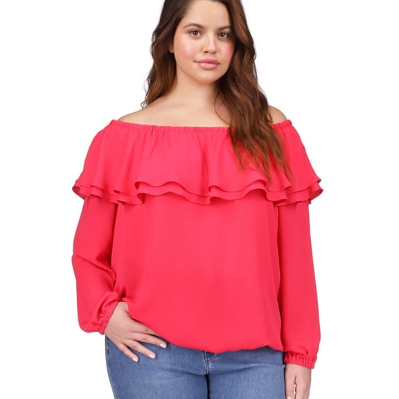 Michael Kors Womens Ruffle Pullover Blouse, Pink, Plus Size, 3X