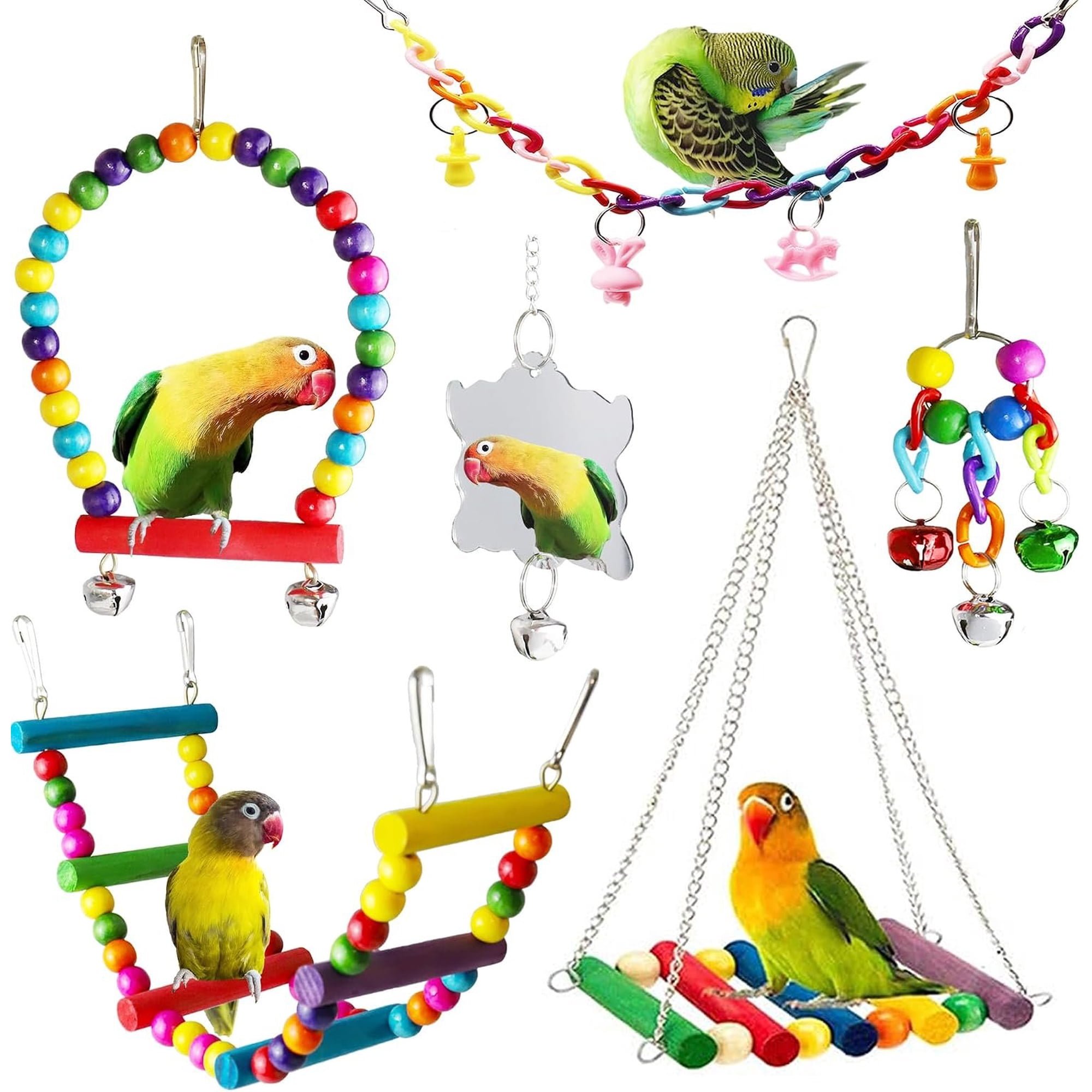 Bird Parakeet Cockatiel Toys, Birds Cage Accessories Swing Climbing Ladders Wooden Perch for Conures Finche Budgies Lovebird Parrot
