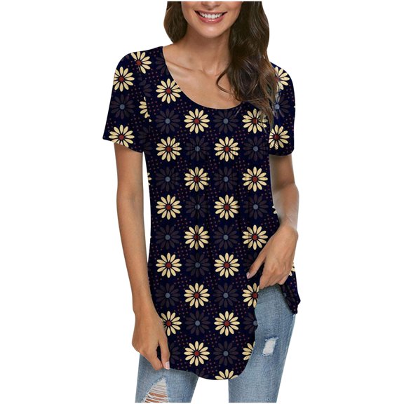 IROINNID Women Graphic Printed Casual Leisure Round Neck Short Sleeve Loose T-Shirt Blouse Tops Under 10$