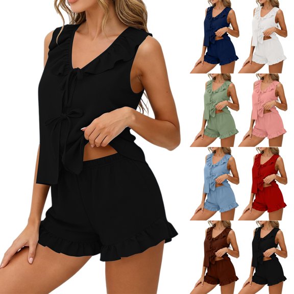 Endives Women's Summer Pajama Set Two Piece Soft Womens Sleepwear Lounge Set for Women Tank Top and Shorts Breathable Loungewear Navy M