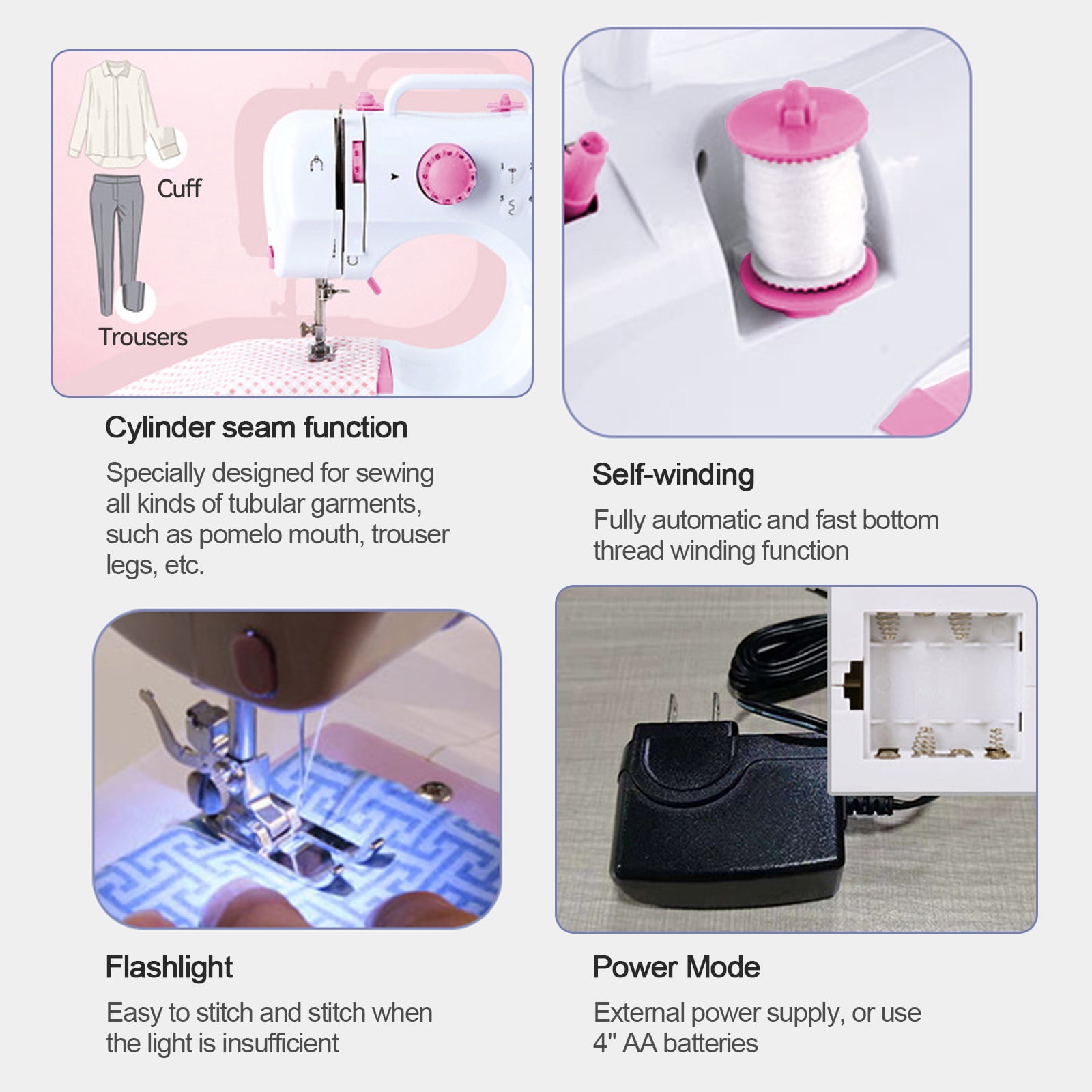 VIFERR Portable Sewing Machine, Mini Handheld Electric Sewing Machines 12 Stitches for Beginners Kids - Pink