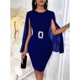 thumbnail image 4 of Navy Blue Bodycon Dress With Sheer Cape Sleeves And Rhinestone Belt, 4 of 7