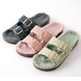 thumbnail image 2 of Roxoni Women's Open Toe Feather Slipper with Adjustable Double Buckle Cozy Cork Slide Sandal, 2 of 5