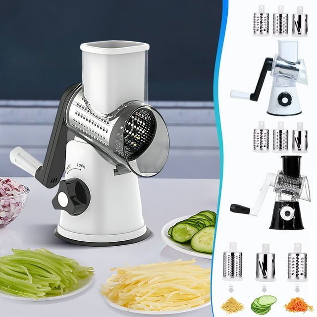 mtvxesu 3-In-1 Multifunctional Hand Operated Vegetable Cutter Shredder Grater for Potato and Vegetables with Stainless Steel Blades, Kitchen Essential, 1 Pack