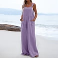thumbnail image 4 of AOOCHASLIY Womens Jumpsuits Summer Clothes Fashion Women Casual Cold Shoulder Jumpsuit Solid Button Suspender Jumpsuits Wide Pocket Leg Pant, 4 of 8