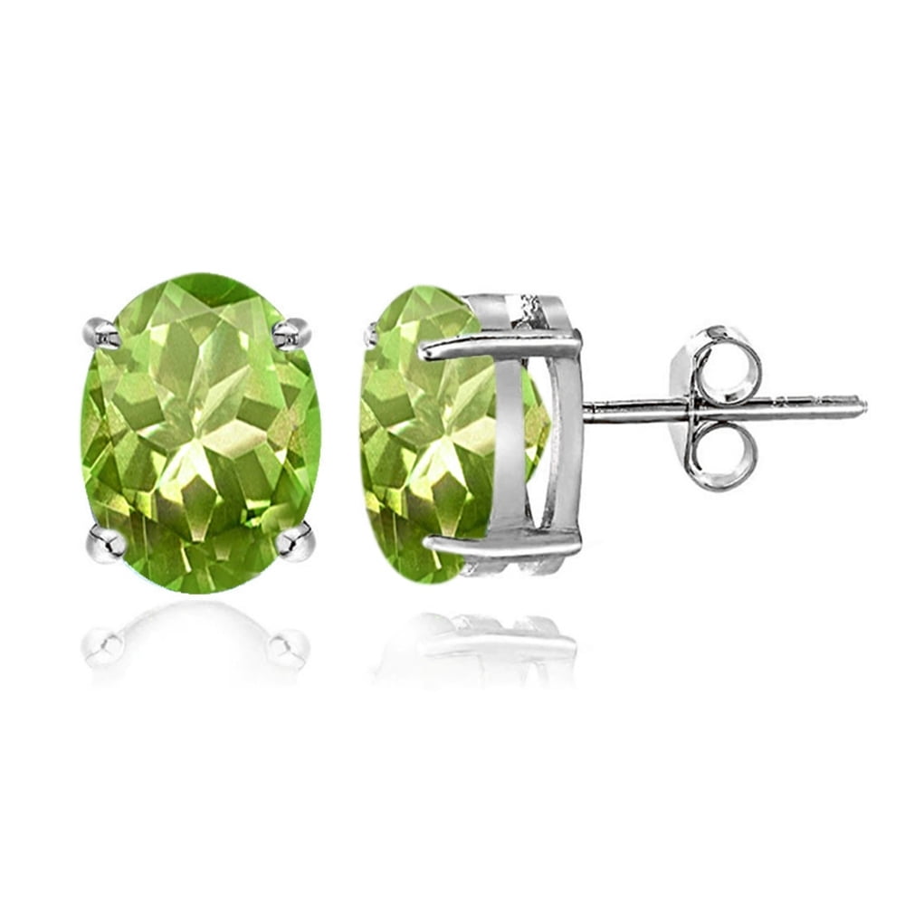 Peridot 6x4mm Oval-Cut Solitaire Sterling Silver Stud Earrings