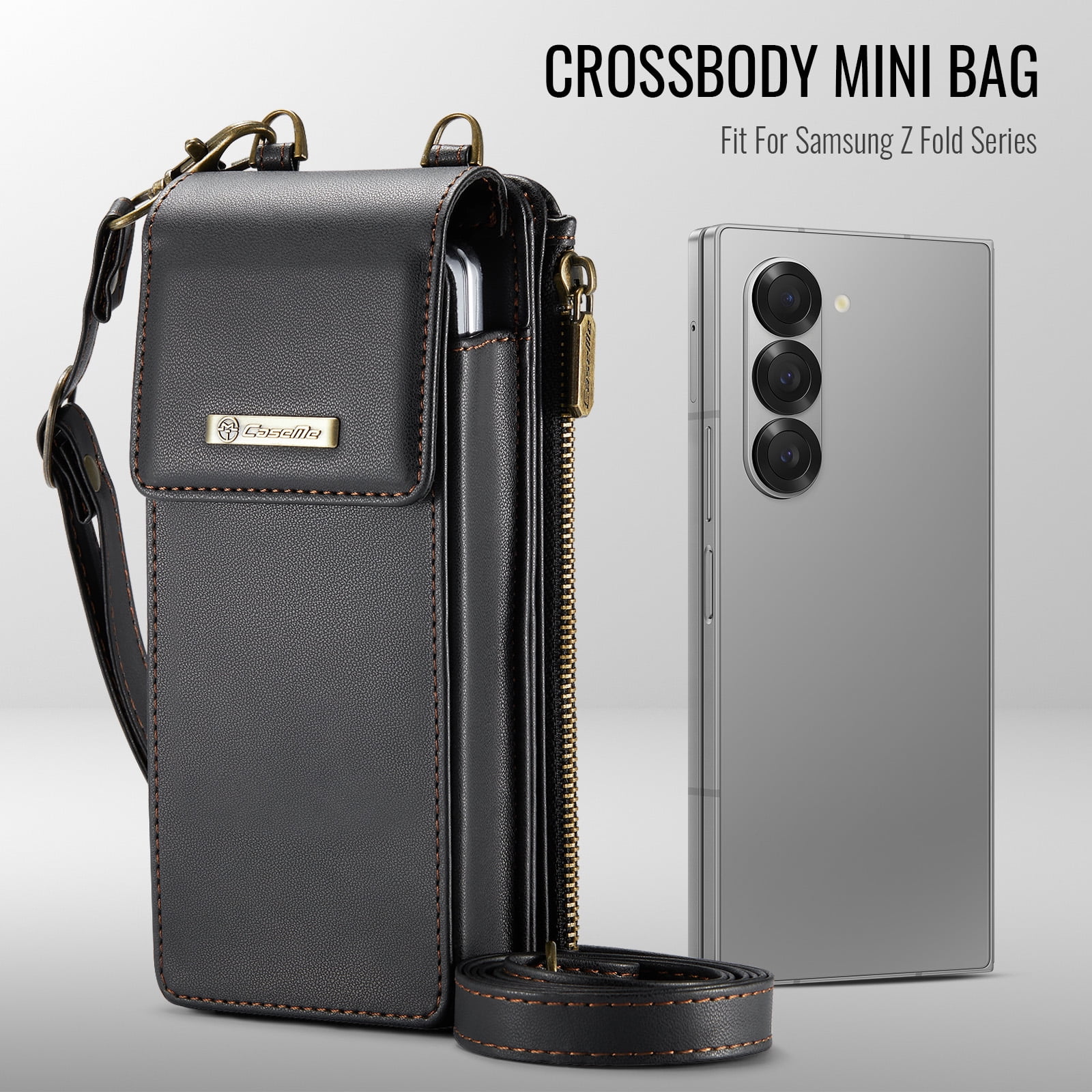 Crossbody Phone Bag Purse Wallet Case for iPhone/Galaxy/Pixel Series Cell Phones (Less Than or Equal to 7.6"), with Shoulder/Wrist Strap Lanyard, RFID Blocking Card Slots, PU Leather Bag, Black