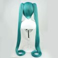 thumbnail image 4 of Peluca de Hatsune Miku para fiesta de cosplay, con 2 coletas largas y rectas, 4 of 4
