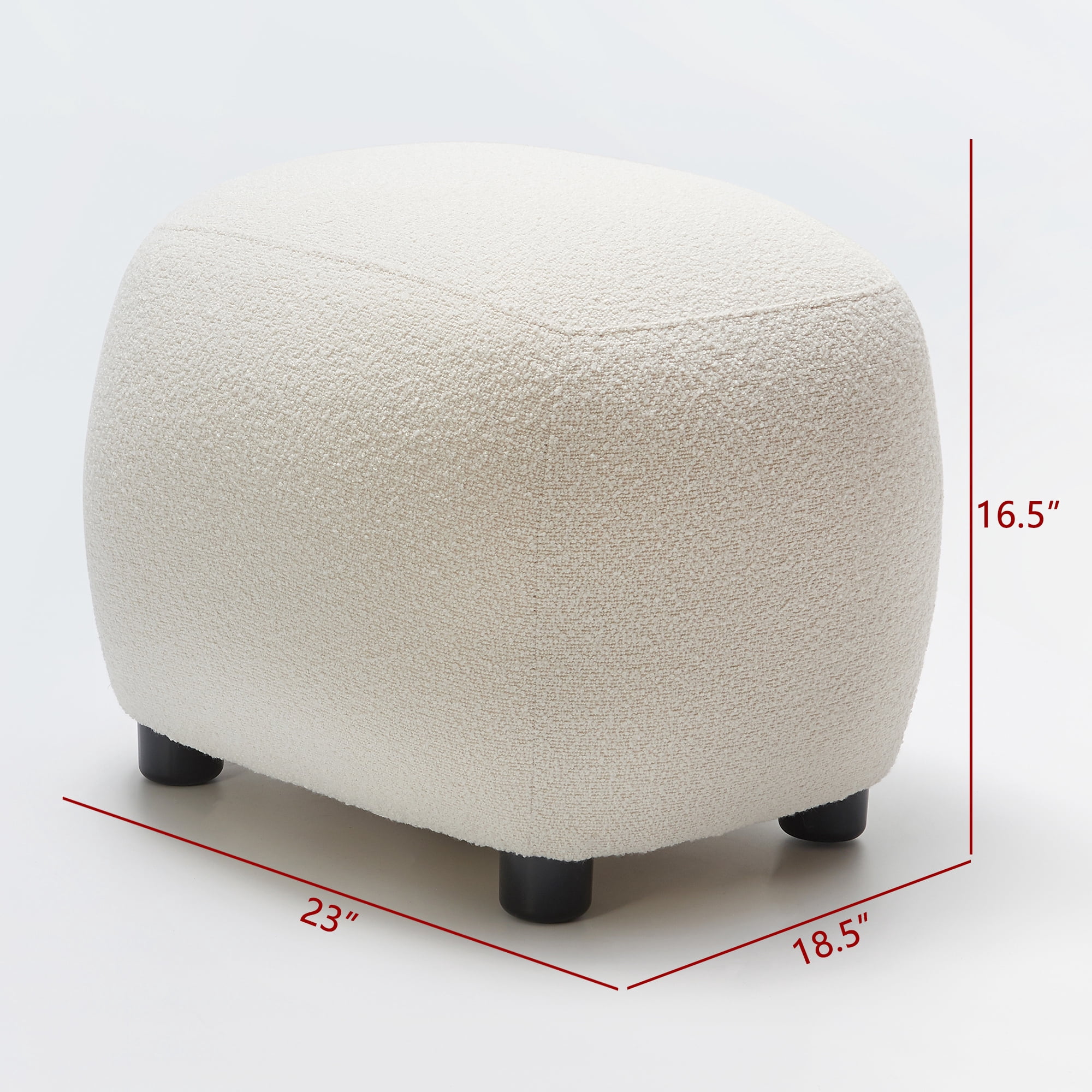 Round Boucle Upholstered Ottoman Chair, Footstool with Soft Padded Seat, Fully Assembled Modern Sofa Couch Footrest, Extra Seating for Bedroom Entryway, Beige(18.5" D x 23" W x 16.5" H)