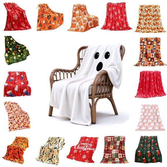 Nkmbld Halloween Flannel Throw Blanket, Surper Soft Warm Cozy Ghost Blanket for Chairs Sofa Bed, Fall Harvest Gifts and Farmhouse Home Decor