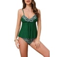 thumbnail image 1 of INSPIRAR CHIC Conjuntos de Bikini de Mujer con Colorblock de Leopardo de Cobertura Completa de 2 Piezas, Top Largo con Volantes, Trajes de Baño, Pequeño Verde, 1 of 5