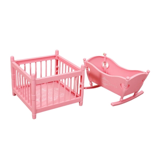 Cuna y corralito de juguete realistas a escala 1/12, accesorio fotográfico para juego de rol, mini cama para muñecas. Rosa