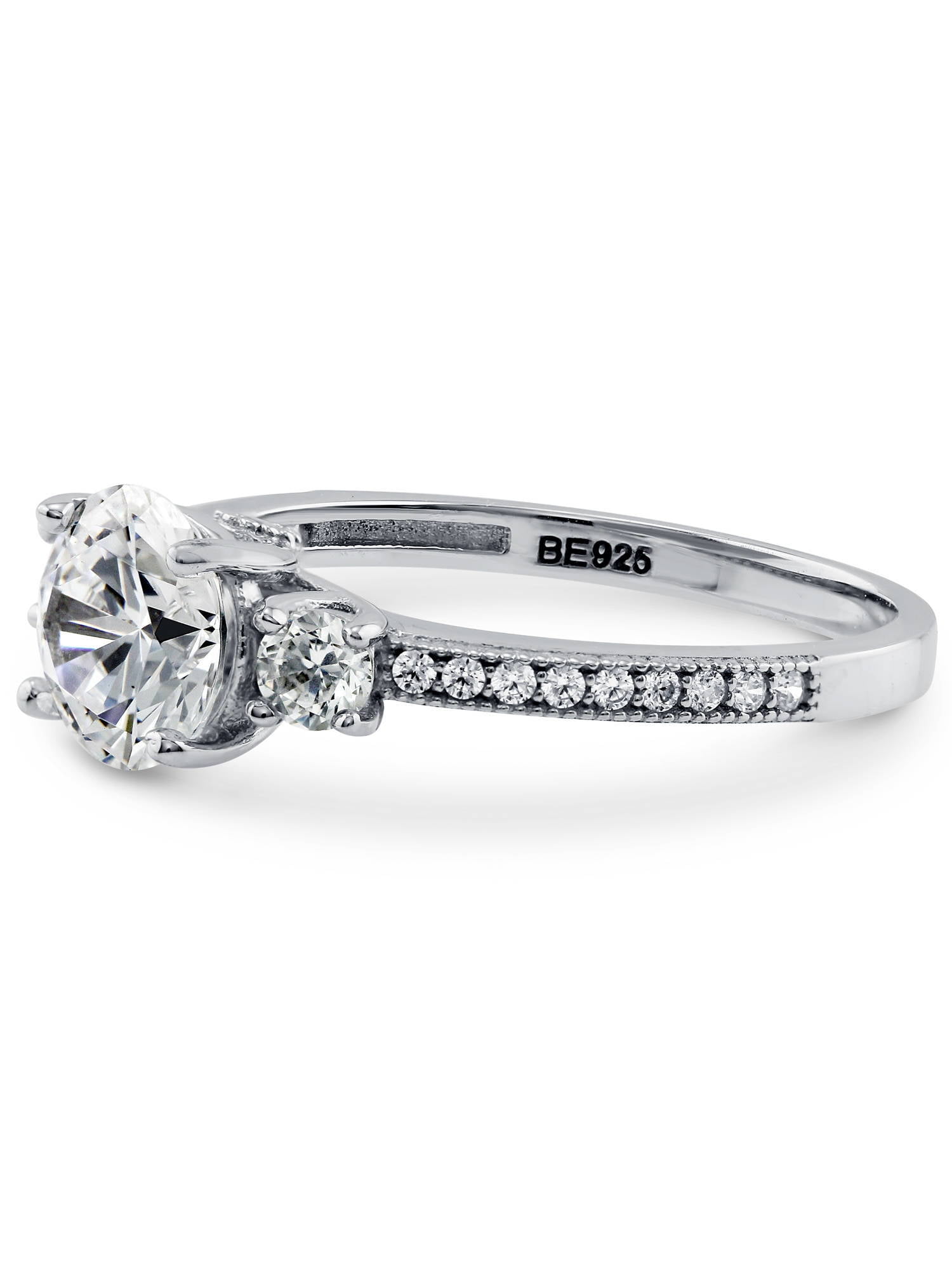 BERRICLE Sterling Silver 3-Stone Wedding Engagement Rings 1.25 Carat Round Cut Cubic Zirconia CZ Promise Ring for Women, Rhodium Plated Size 5
