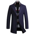 thumbnail image 2 of Stamzod Winter Mid Length Trench Coat Men Solid Color Notched Collar Single Breasted Scarf Wool Coat Men Business Casual Long Sleeve Overcoat Jacket with Pocket Navy C XXXL, 2 of 3
