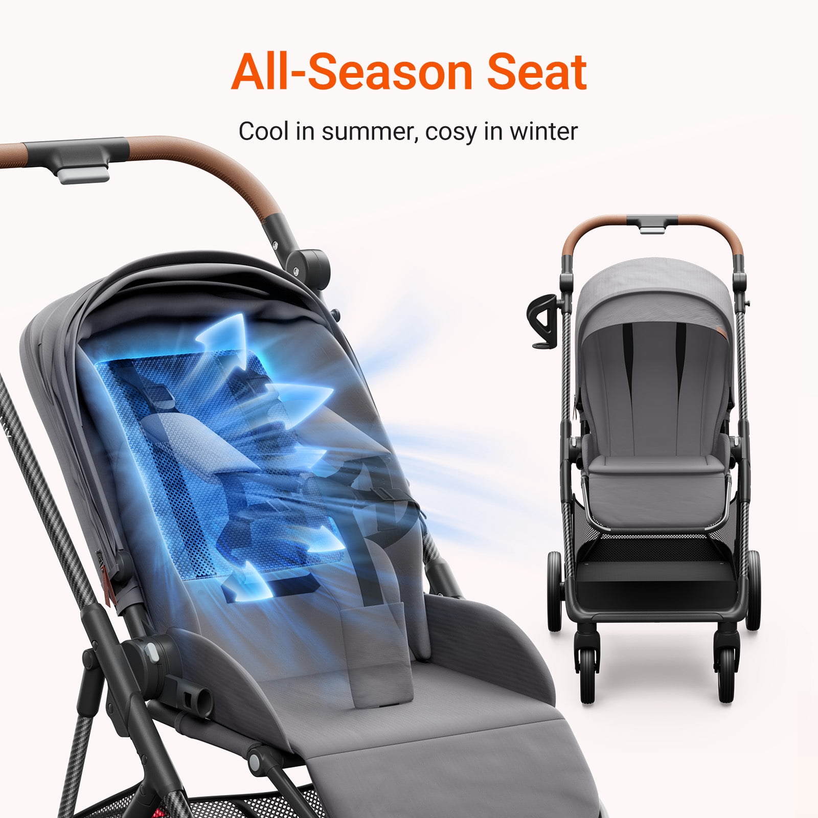 Mamazing Baby Stroller Air Lux Carbon Fiber 15.9 lbs Lightweight Compact Fold Reversible Seat with UPF 50+ Canopy for Infant Toddler