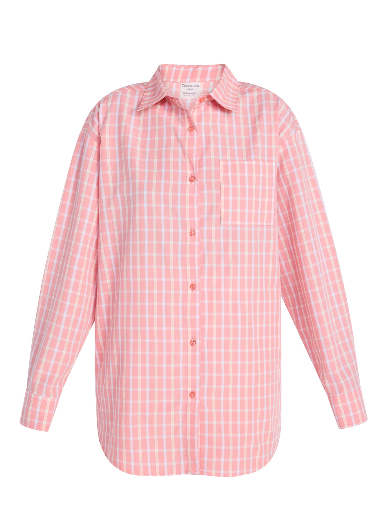 No Boundaries Sleepwear Button Shirt with Long Sleeves, Women's XS-XXL
