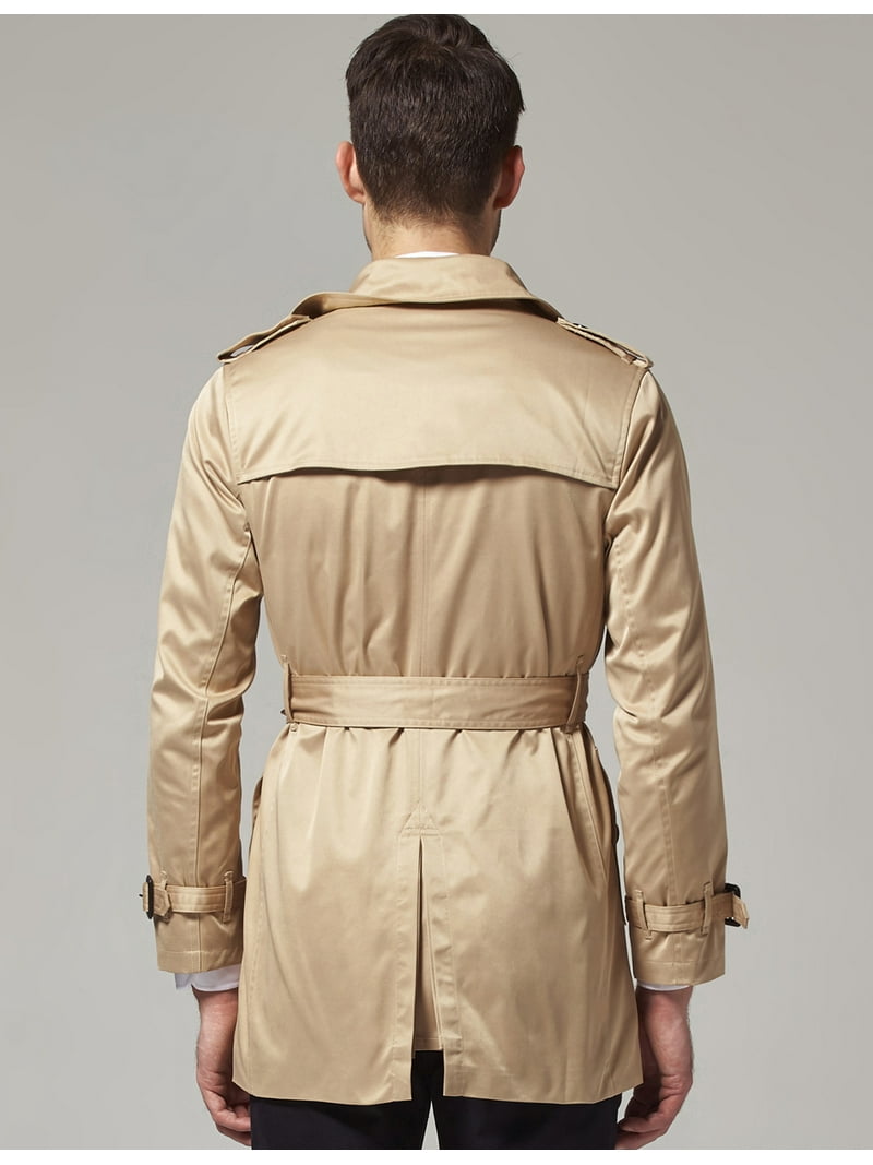 SSLR Men's Double Breasted Trench Coat Stylish Belted