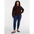 thumbnail image 2 of Terra & Sky Women's Plus Mid-Weight Crewneck Pullover Sweater, Carob, 2 of 5