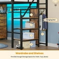 thumbnail image 6 of Twin Size Loft Bed with Stairs, 8 Storage Drawers, Power Outlet, LED Light, Metal Loft Bed with Wardrobe,Storage Stairs, Large Under-Bed Space, 13" Safety Guardrail,Rustic Brown, 6 of 9
